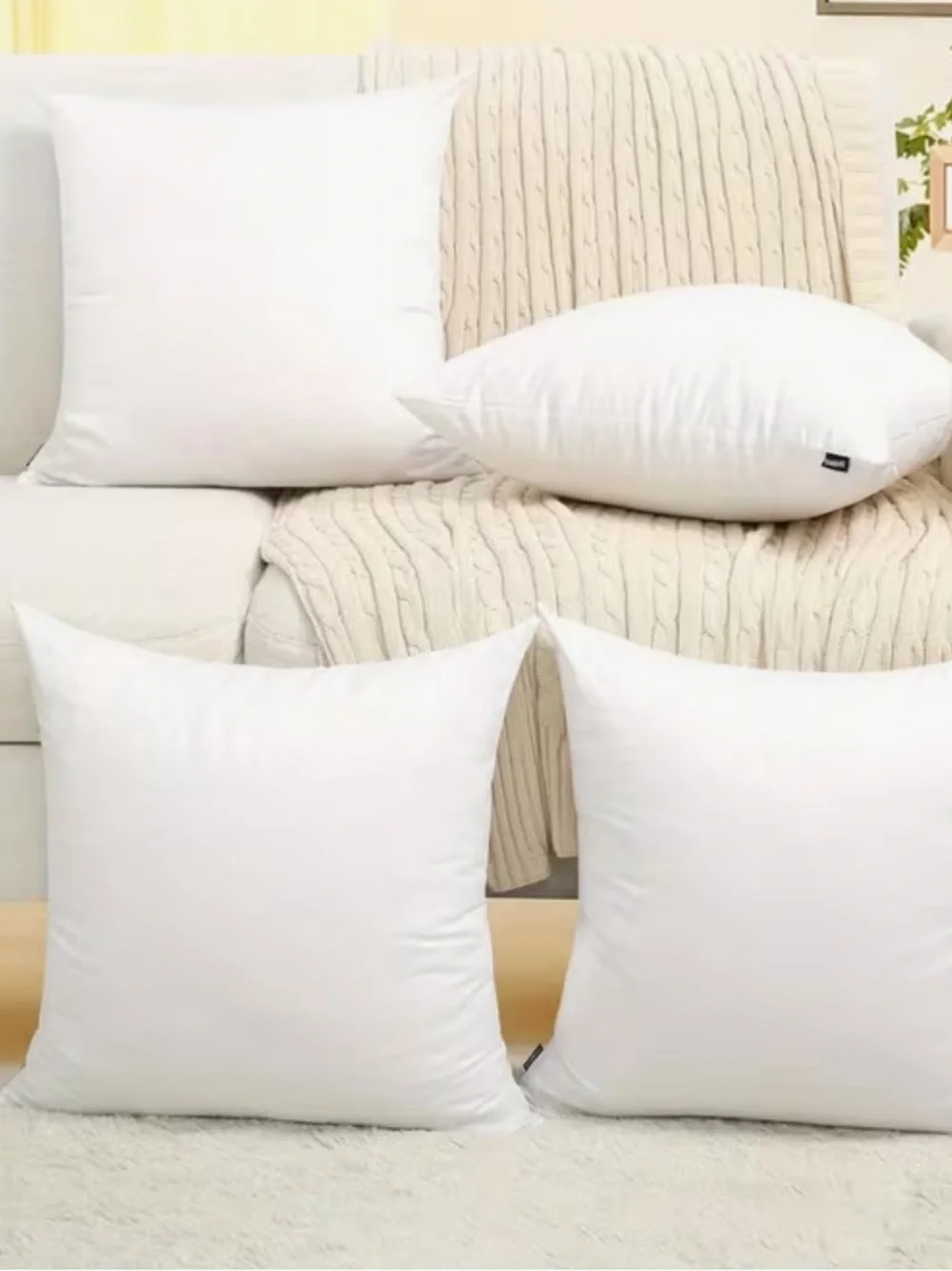 Decorative Pillow Cover Set - White Zippered (4-Pack)